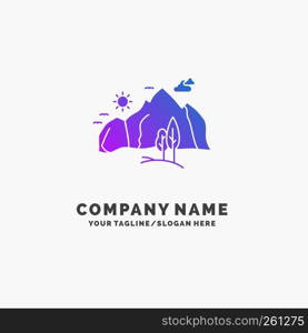 hill, landscape, nature, mountain, tree Purple Business Logo Template. Place for Tagline.