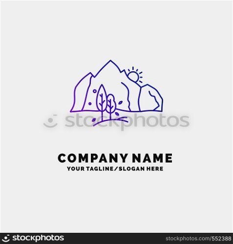 hill, landscape, nature, mountain, tree Purple Business Logo Template. Place for Tagline. Vector EPS10 Abstract Template background