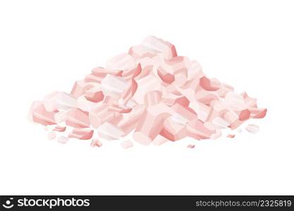 Himalayan pink salt pile, grain mineral spice in cartoon style isolated on white background. Organic, natural ingredient. Vector illustration