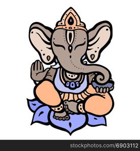 Hindu God Ganesha. Elephant. Hindu God Ganesha. Hand drawn tribal style. Vector illustration