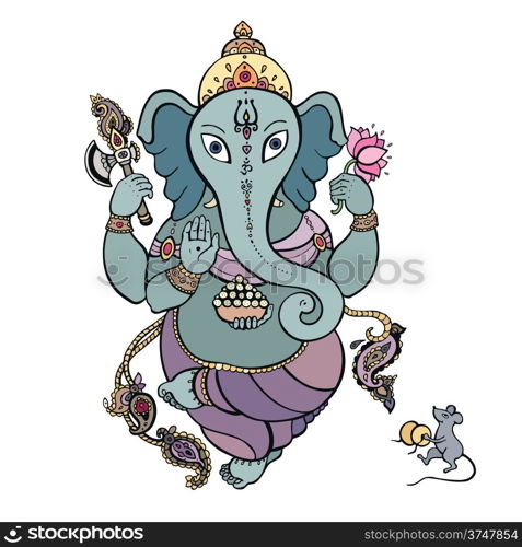 Hindu God Ganesha. Vector hand drawn illustration.