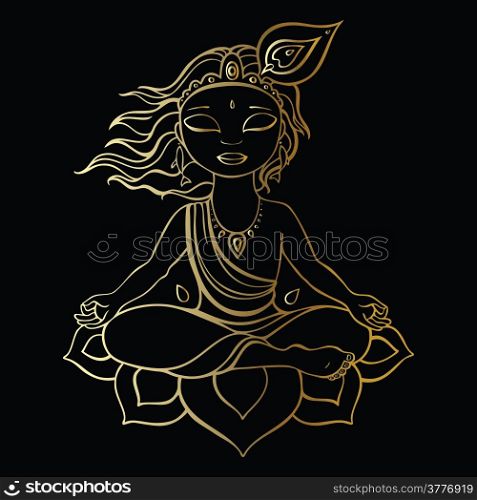 Hindu God Krishna. Vector hand drawn illustration.
