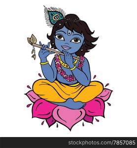 Hindu God Krishna. Vector hand drawn illustration.