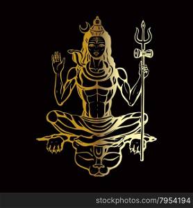 Hindu god Shiva. Lord Shiva Hindu god Pose meditation. Vector illustration.