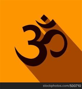 Hindu om symbol icon in flat style on a yellow background . Hindu om symbol icon, flat style