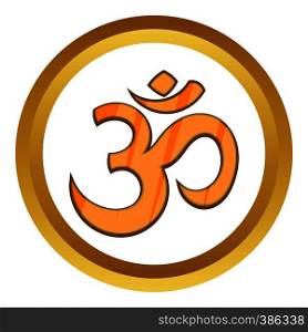 Hindu Om symbol vector icon in golden circle, cartoon style isolated on white background. Hindu Om symbol vector icon