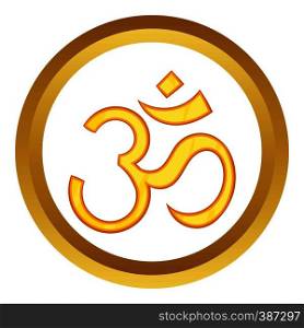 Hindu om symbol vector icon in golden circle, cartoon style isolated on white background. Hindu om symbol vector icon