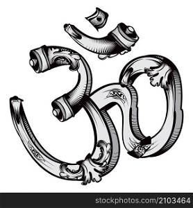 Hinduism religion Om symbol created in old vintage style