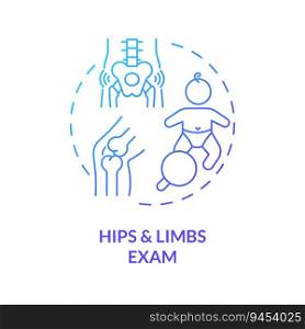 Hip and limb exam blue gradient concept icon. Musculoskeletal system. Health service. Child development. Medical clinic. Joint health abstract idea thin line illustration. Isolated outline drawing. Hip and limb exam blue gradient concept icon