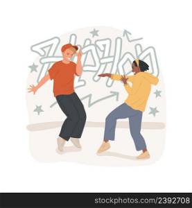 Hip hop battle isolated cartoon vector illustration. Young teenage boys dancing hip-hop, teens lifestyle, leisure time together, having fun with friends, music world vector cartoon.. Hip hop battle isolated cartoon vector illustration.