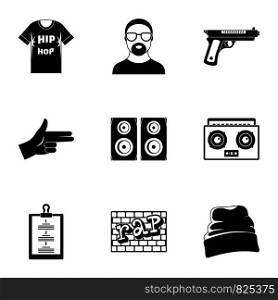 Hip hop icon set. Simple set of 9 hip hop vector icons for web design on white background. Hip hop icon set, simple style