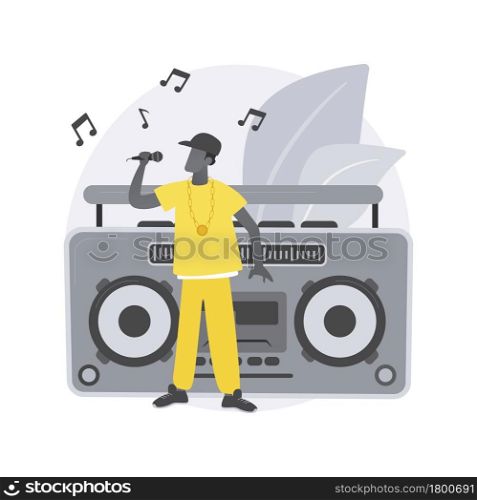 Hip-hop music abstract concept vector illustration. RAP music classes, book a performance online, hip hop party, music recording studio, sound mastering, promo video production abstract metaphor.. Hip-hop music abstract concept vector illustration.