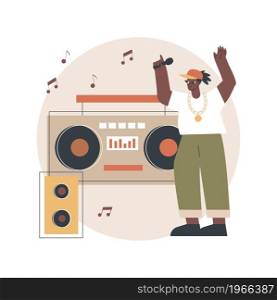 Hip-hop music abstract concept vector illustration. RAP music classes, book a performance online, hip hop party, music recording studio, sound mastering, promo video production abstract metaphor.. Hip-hop music abstract concept vector illustration.