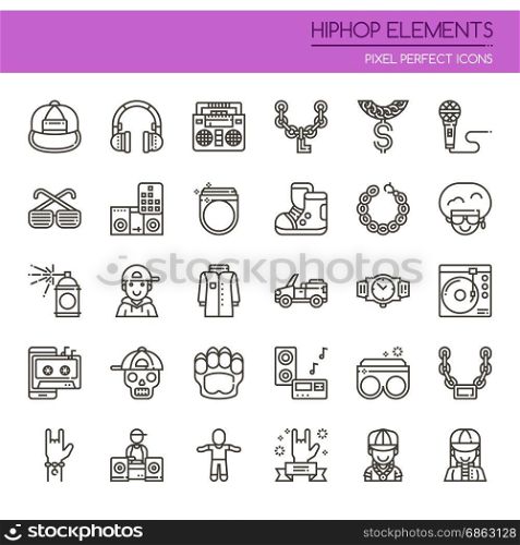 Hiphop Elements , Thin Line and Pixel Perfect Icons