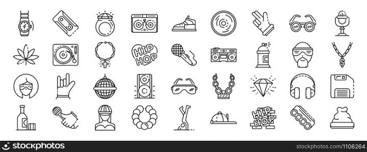 Hiphop icon set. Outline set of hiphop vector icons for web design isolated on white background. Hiphop icon set, outline style