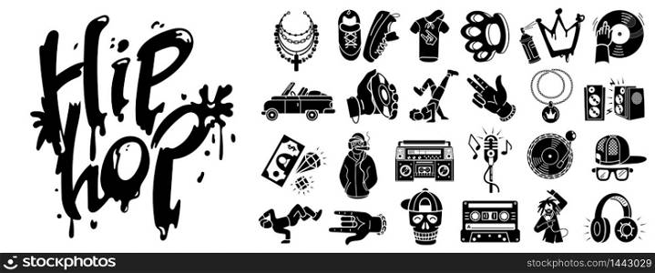 Hiphop icons set. Simple set of hiphop vector icons for web design on white background. Hiphop icons set, simple style