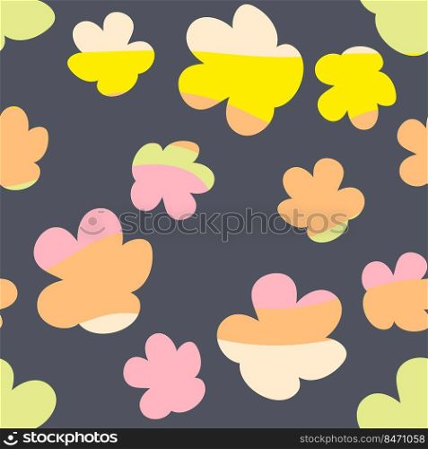 Hippie aesthetic rainbow flowers seamless pattern in 1970 style. Retro groovy print for fabric, paper, T-shirt in 1970s style. Simple vector background for decor and design.