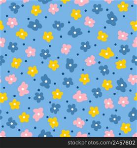 Hippie aesthetic seamless pattern with flowers and drops. Retro floral background for textile, stationery, wrapping paper, covers. Doodle vector illustration for decor and design.