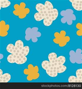 Hippie aesthetic summer seamless pattern with spotted flowers. Retro groovy print for fabric, paper, T-shirt in 1970s style. Simple vector background for decor and design.