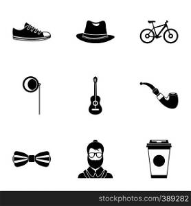 Hippie icons set. Simple illustration of 9 hippie vector icons for web. Hippie icons set, simple style