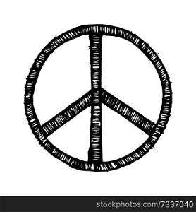 Hippie symbol made of brush strokes vector illustration isolated on white background. Peace sign in black color, logotype design. Hippie Symbol Made of Brush Strokes Vector