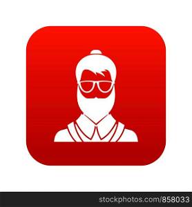 Hipsster man icon digital red for any design isolated on white vector illustration. Hipsster man icon digital red