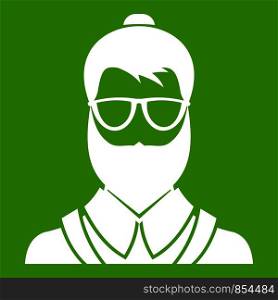 Hipsster man icon white isolated on green background. Vector illustration. Hipsster man icon green