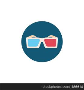 Hipster 3d anaglyph red and blue cinema glass icon in circle. Flat retro illustration.