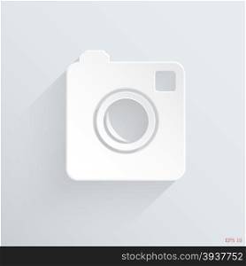 Hipster 3d photo camera icon with long shadow. Trendy Design Template