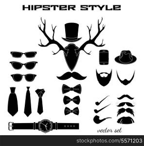Hipster accessory pictograms collection of hat glasses mustache beard bow and tie vector illustration