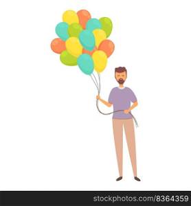 Hipster balloon seller icon cartoon vector. Salesman sell. Happy man. Hipster balloon seller icon cartoon vector. Salesman sell