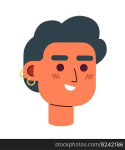 Hipster caucasian man with ear piercings semi flat vector character head. Smiling cool guy. Editable cartoon avatar icon. Face emotion. Colorful spot illustration for web graphic design, animation. Hipster caucasian man with ear piercings semi flat vector character head