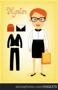 Hipster character elements for business woman with customizable face look and accessory vector illustration