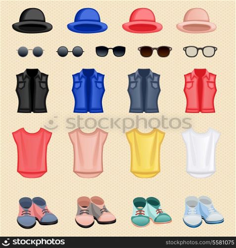 Hipster character pack design elements female girl accessory isolated vector illustration