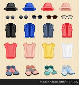 Hipster character pack design elements female girl accessory isolated vector illustration