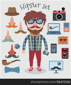 Hipster character pack design elements for boy isolated vector illustration
