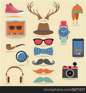 Hipster character pack design elements with moustaches and accessory isolated vector illustration
