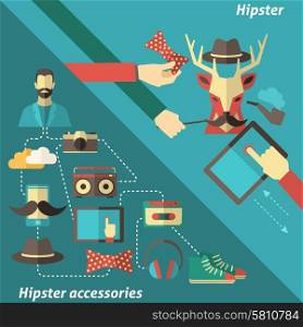 Hipster corner set with flat modern fashion accessory elements isolated vector illustration. Hipster Corner Set