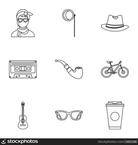 Hipster culture icons set. Outline illustration of 9 hipster culture vector icons for web. Hipster culture icons set, outline style