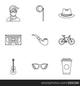 Hipster culture icons set. Outline illustration of 9 hipster culture vector icons for web. Hipster culture icons set, outline style
