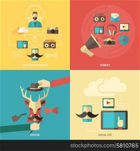 Hipster design concept set with hobbies and fashion accessories flat icons isolated vector illustration. Hipster Design Concept