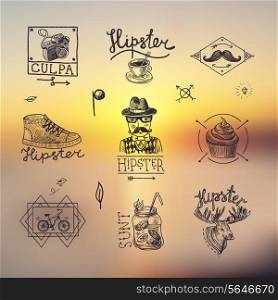 Hipster doodles black emblem label with text on bright sunny background vector illustration