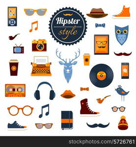 Hipster elements set with nerd clothing accessory and hobby icons isolated vector illustration