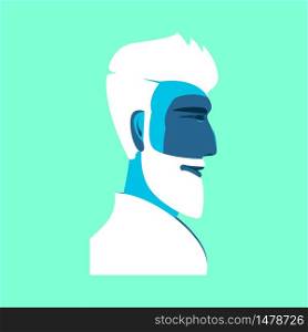 Hipster fashion bearded man portrait, on a blue background, vector illustration