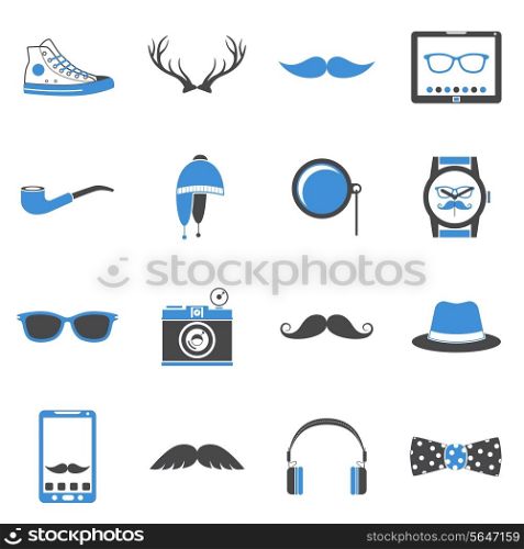 Hipster geek urban fashion elements and accessories icons set vector illustration