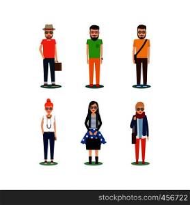 Hipster girls and boys cartoon icons. Vector illustration. Hipster girls and boys cartoon icons