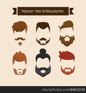 hipster hairstyle and mustache set