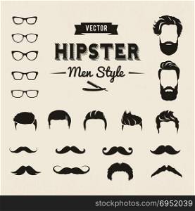 hipster hairstyle and mustache set