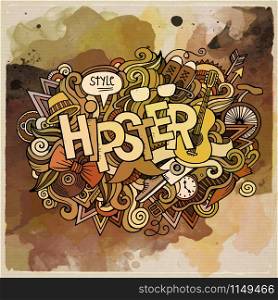 Hipster hand lettering and doodles elements and symbols emblem. Vector watercolor stains background. Hipster hand lettering and doodles elements background