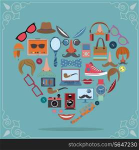 Hipster heart concept with fashion design elements vector illustration